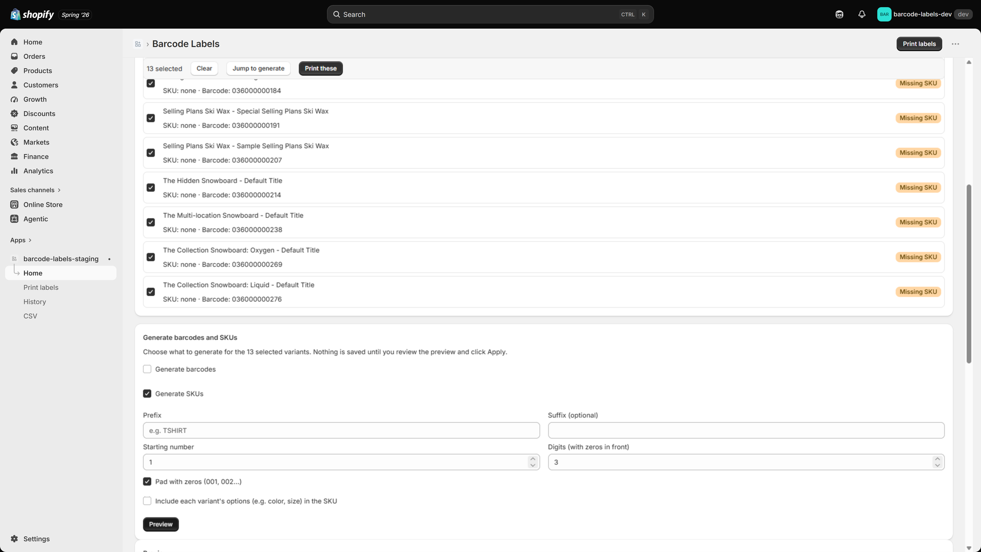Mastiff Barcode Labels generation preview