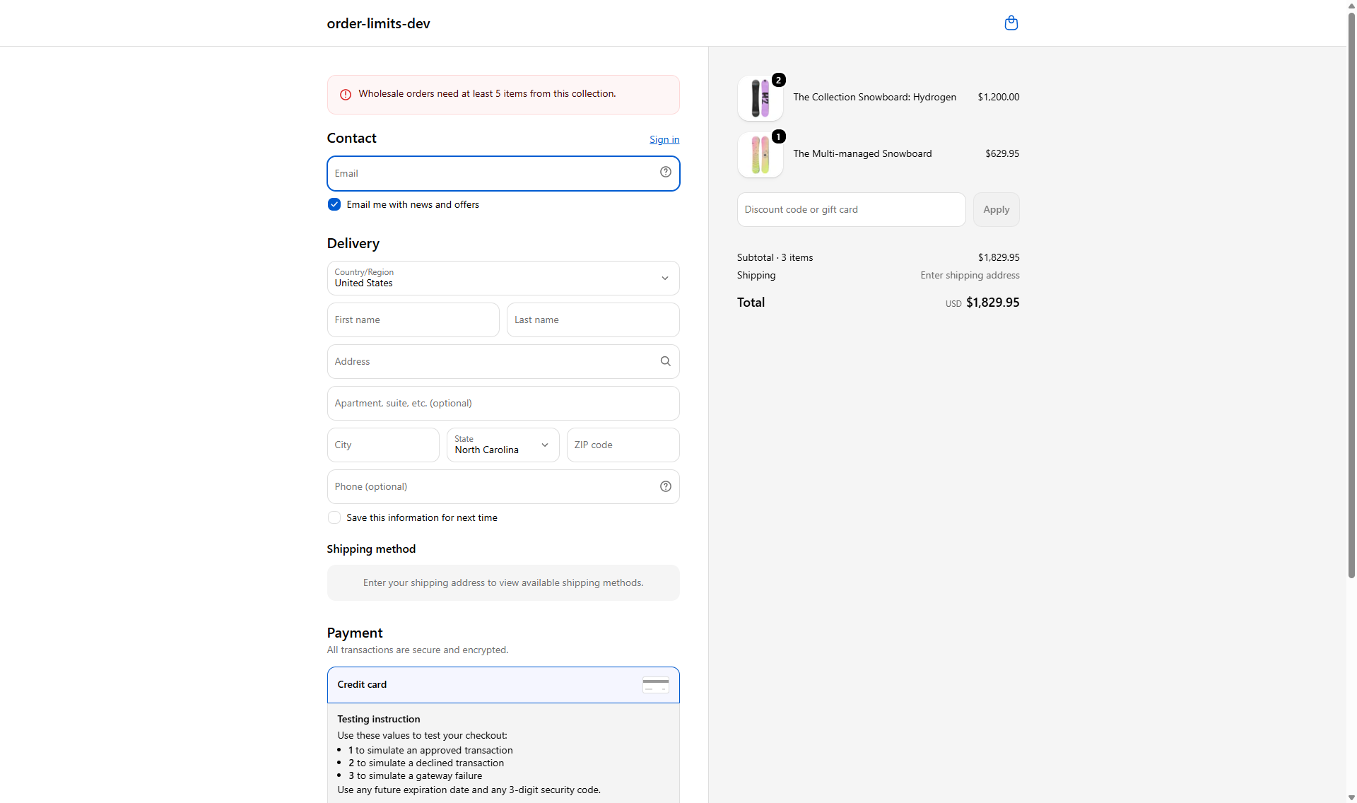 Shopify checkout blocking an order that fails a rule